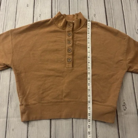 Reformation Jeans Cropped Sweatshirt XS Brown Mock Neck Button Pullover USA - Picture 2 of 6